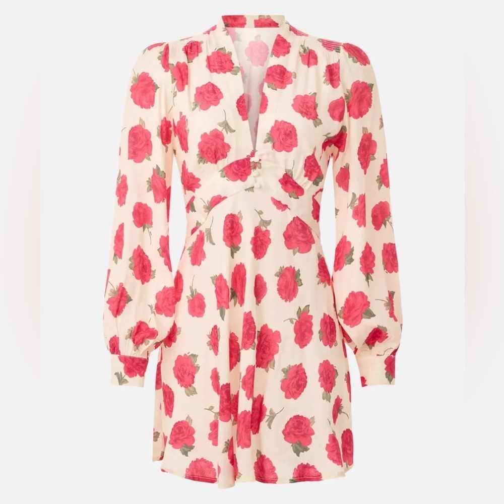 Rixo x Rent The Runway Hebe Floral Mini Dress Pink Long Sleeve V Neck Size S - Picture 4 of 6